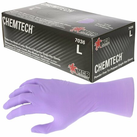 MCR SAFETY ChemTech, Disposable Gloves, 6 mil Palm, Nitrile/Neoprene/Latex, Powder-Free, M, 1000 PK, Lilac 7036M